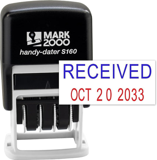 Mark 2000 Self-Inking Rubber Date Office Stamp with Received Phrase Blue Ink & Date RED Ink (Handy-Dater S160), 12-Year Band
