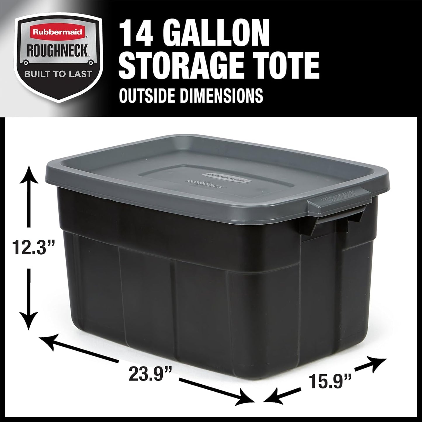 Rubbermaid 3-Pack Garage Storage Bins 18x12 Inch Heavy Duty Storage Bins, Large Capacity - USA Made Stackable Plastic Bins with Lids Black