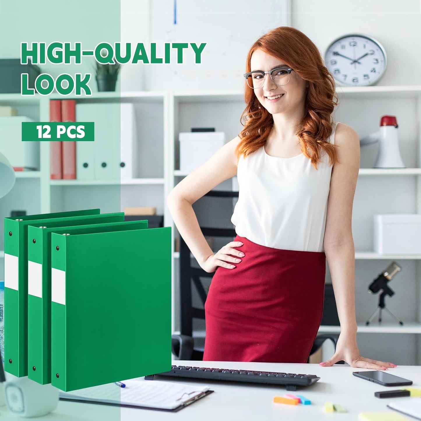 12 Pcs 1 Inch 3 Ring Plastic Binder Flexible Binders Bulk Fits Letter Size 8.5'' x 11'' Paper Holds up to 225 Sheets with 1 Pockets Versatile Binder for School Office Home (Green)