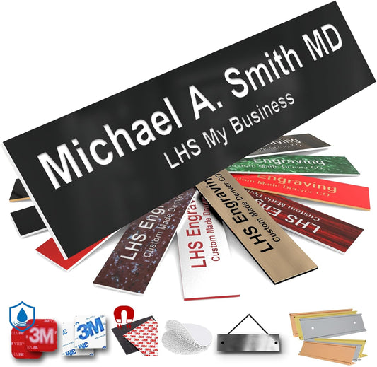 Engraved Custom Door Plate Black Plastic Office Door Sign with White Letters - Made in USA 2x8 B2