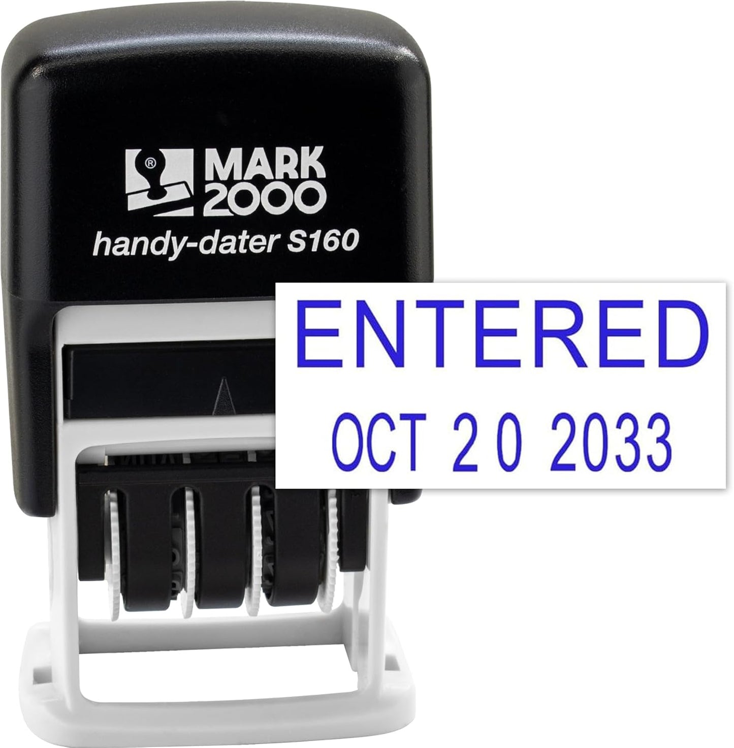 Mark 2000 Self-Inking Rubber Date Office Stamp with Entered Phrase & Date - Blue Ink (Handy-Dater S160), 12-Year Band