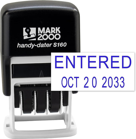 Mark 2000 Self-Inking Rubber Date Office Stamp with Entered Phrase & Date - Blue Ink (Handy-Dater S160), 12-Year Band
