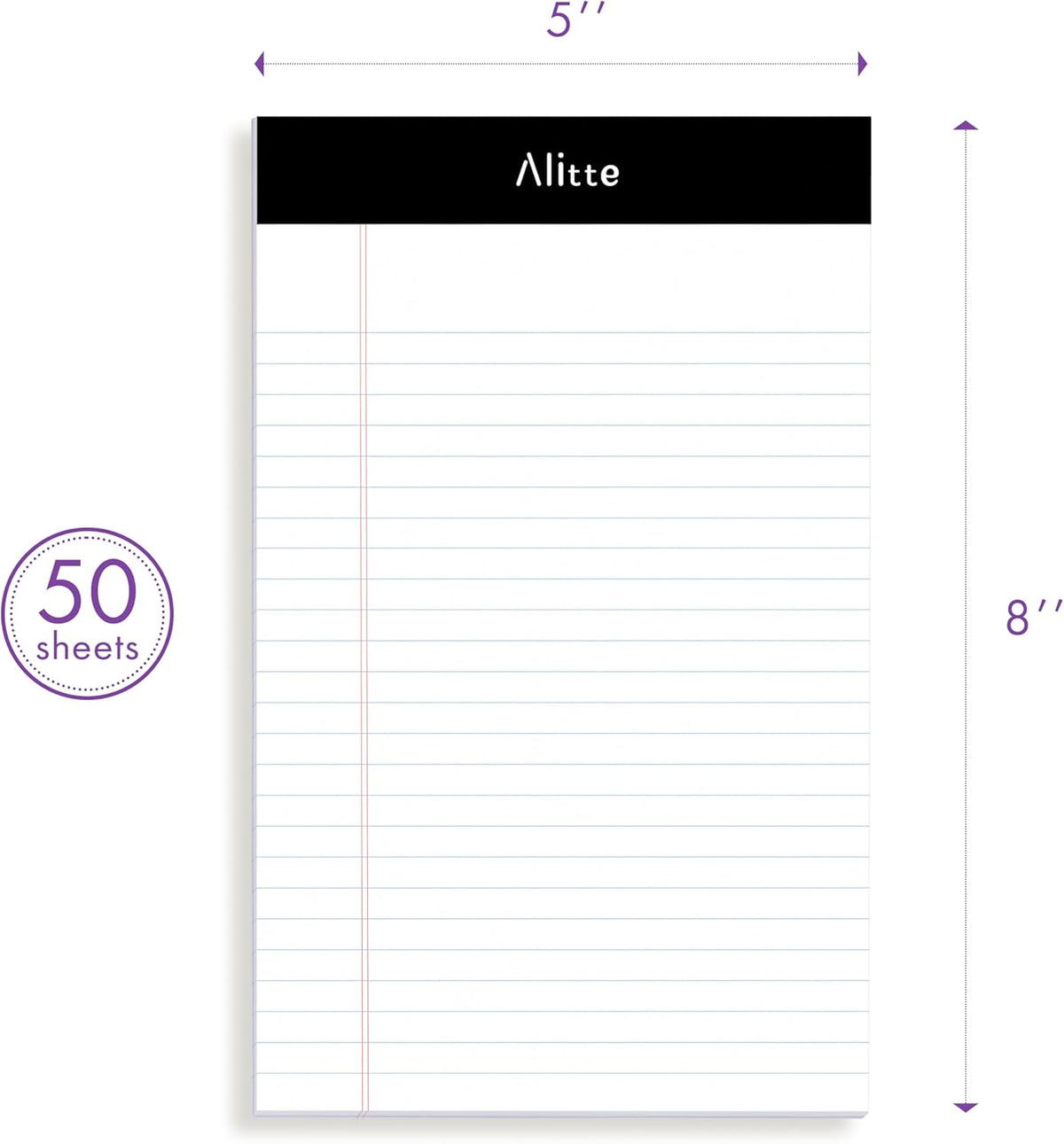 Legal Notepads 5x8, Pack of 6 - Perforated Narrow Ruled Writing Pad - Premium Thick Paper, No Ink Bleeding - Blank Legal Pads For Home, Office, School, Business - 50 Sheets Per Notebook