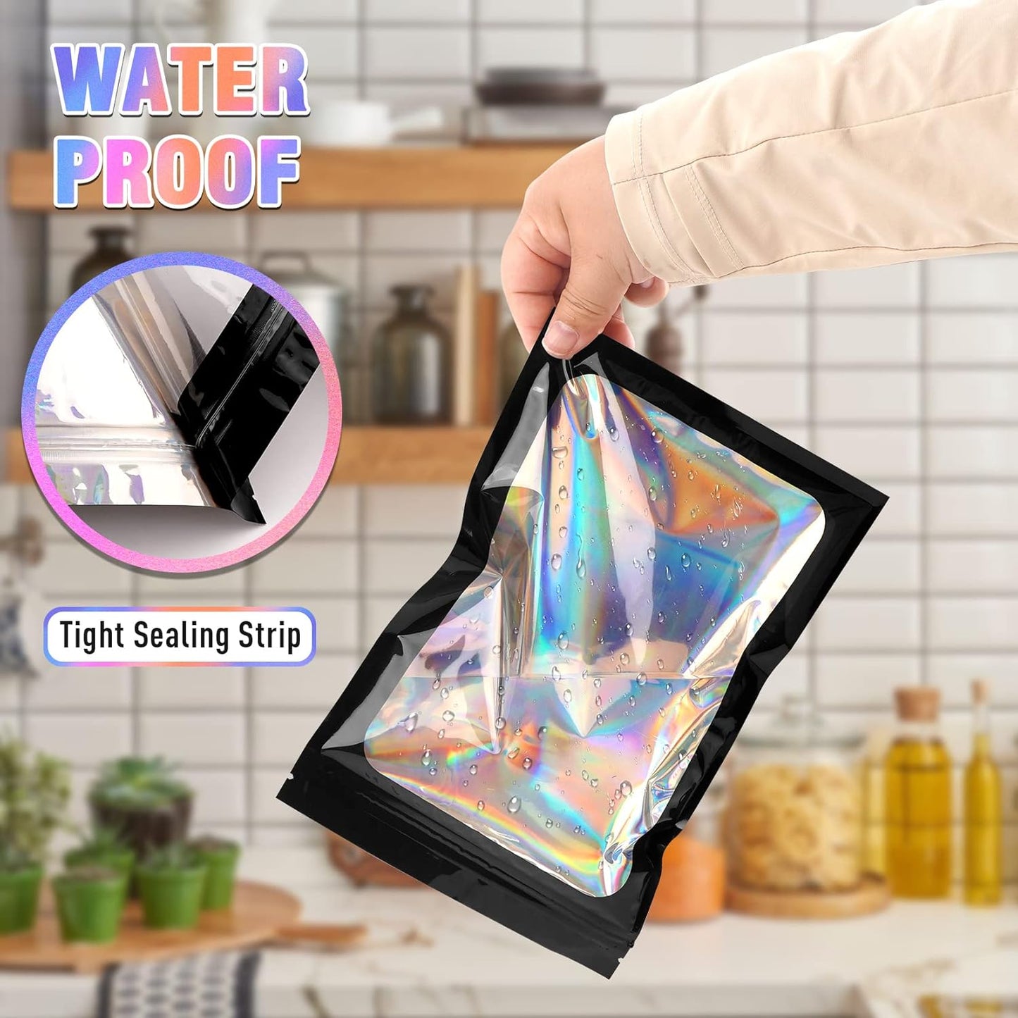 Smell Proof Bag, 100 PCS Holographic Bags, Packaging Bags, Resealable Bag (3x4.7 Inch)