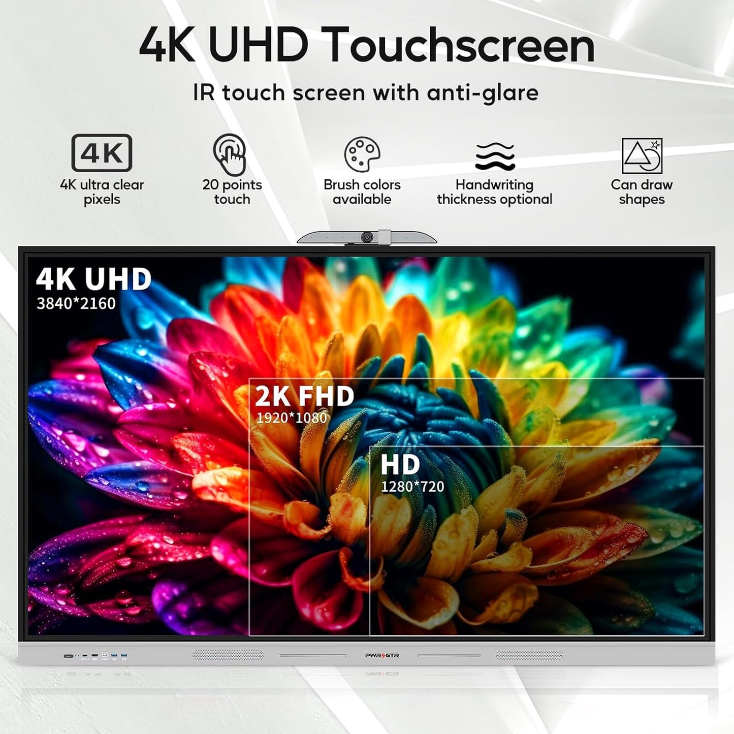 Smart Board, 55 Inch Interactive Whiteboard with 48MP AI-Tracking Camera, 100W Soundbar, Android 14 8+128GB 4K UHD Touchscreen Digital Whiteboard for Classroom Home Office (Wall Mount Included)
