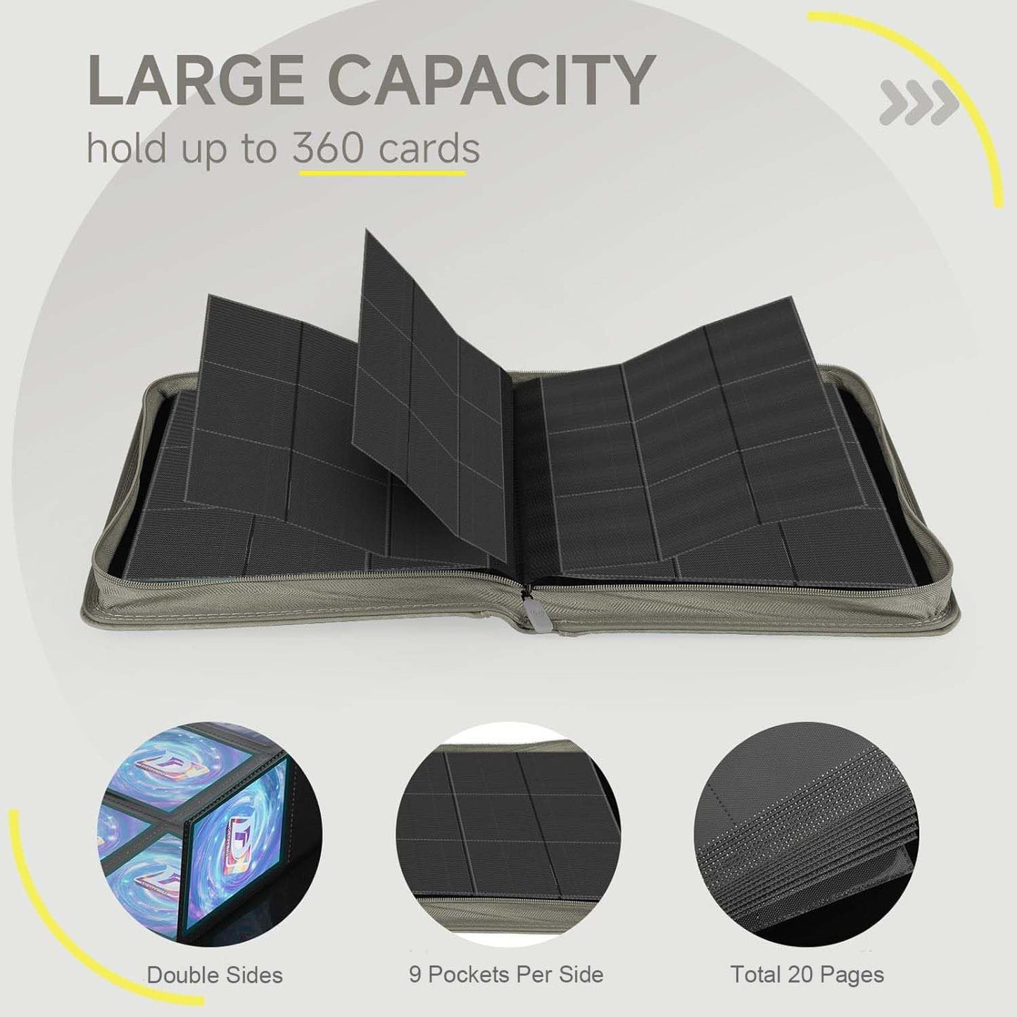 9 Pocket Card Binder,360 Pockets Trading Card Binder,Double Sided Pocket Collection Binder,Card Folder for MTG,TCG,Game Cards,Sport Cards,Grey