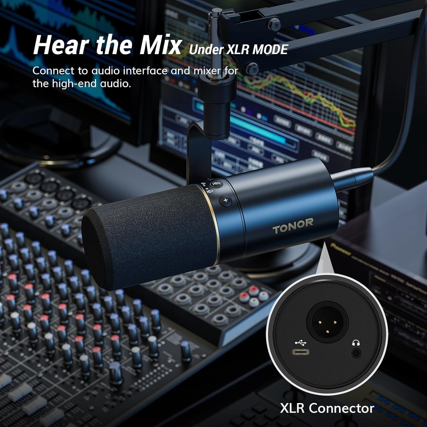 TONOR Dynamic Microphone, XLR/USB Microphone for Podcast, Recording, Streaming, Gaming, XLR Cardioid Studio Mic with Quick Mute, 3.5mm Headphone Jack, Volume Control, Mic with Boom Arm, White, TD510+