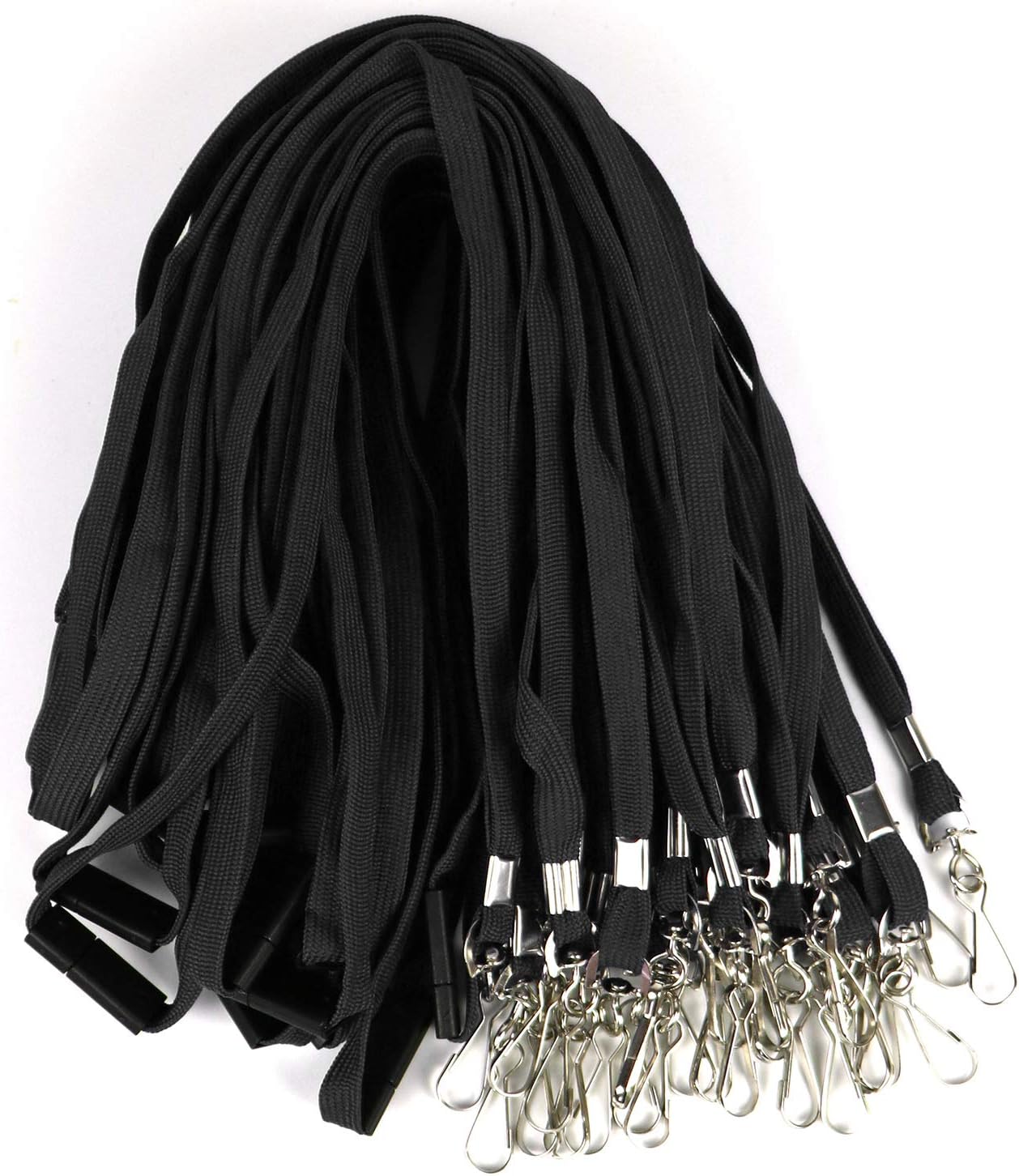 Safety Breakaway Lanyard with J-Hook Flat Lanyards for ID Badges Cruise Lanyard Bulk Preimum Lanyards for Women/Men Business Card NameTag Holder Lanyards Employee Students (Black, Breakaway 50 Pack)