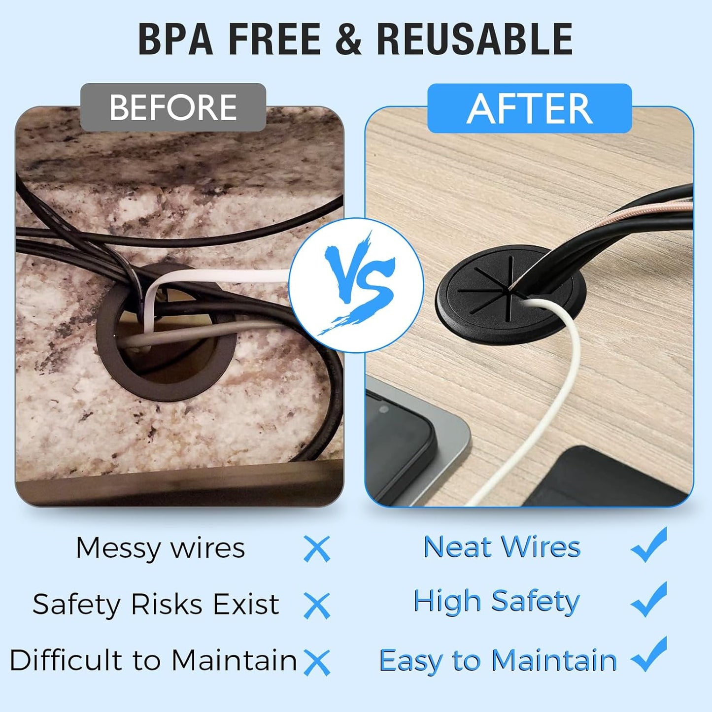 Desk Grommet 2-1/16" (53 mm), Desk Hole Cover for Cables Brown, Cable Grommet ABS Plastic, Desk Hole Grommet for Office and Home Table Cable, Detachable & Flexible Cable Cord Organizer-2 Pcs