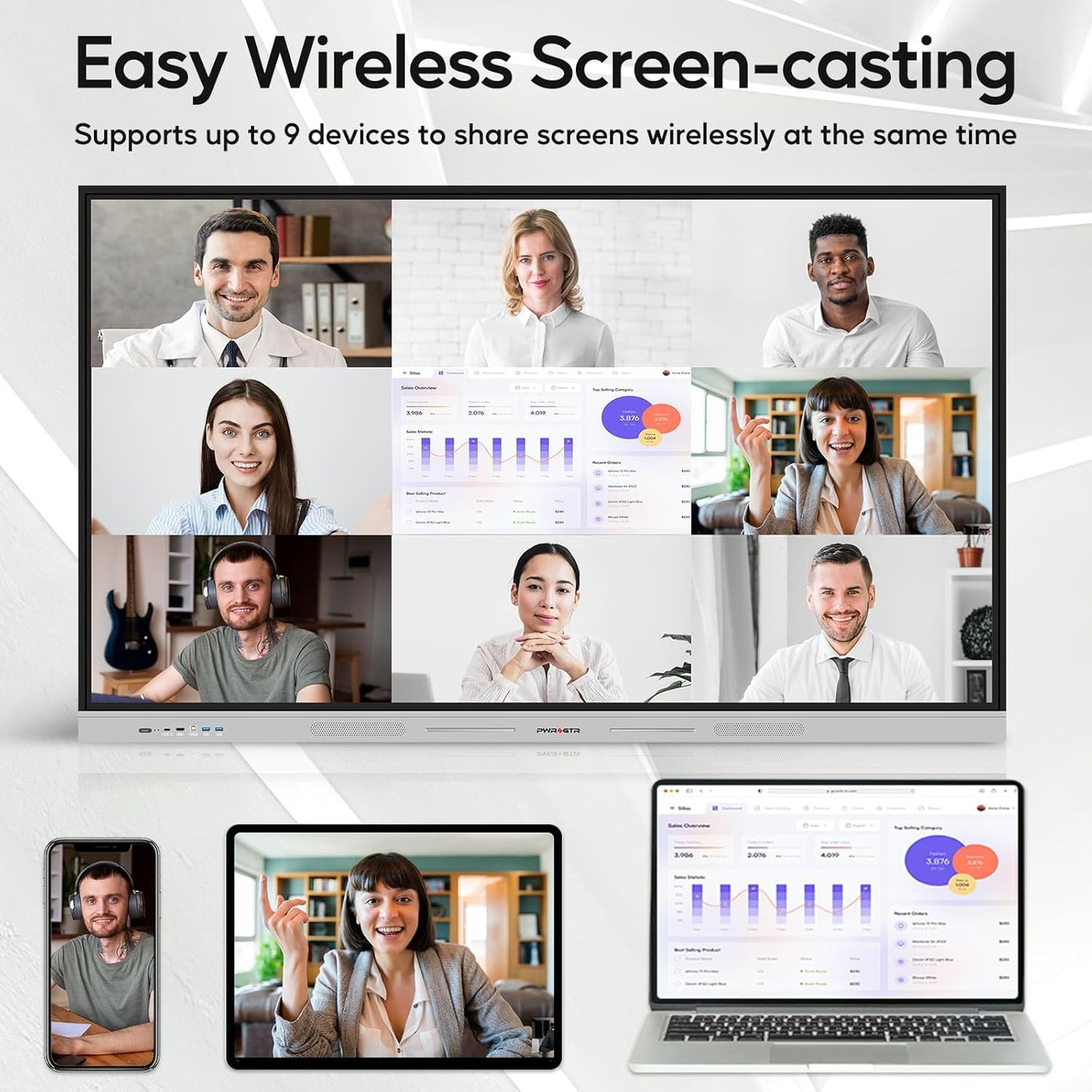 Smart Board, 55 Inch Interactive Whiteboard with 48MP AI-Tracking Camera, 100W Soundbar, Android 14 8+128GB 4K UHD Touchscreen Digital Whiteboard for Classroom Home Office (Wall Mount Included)