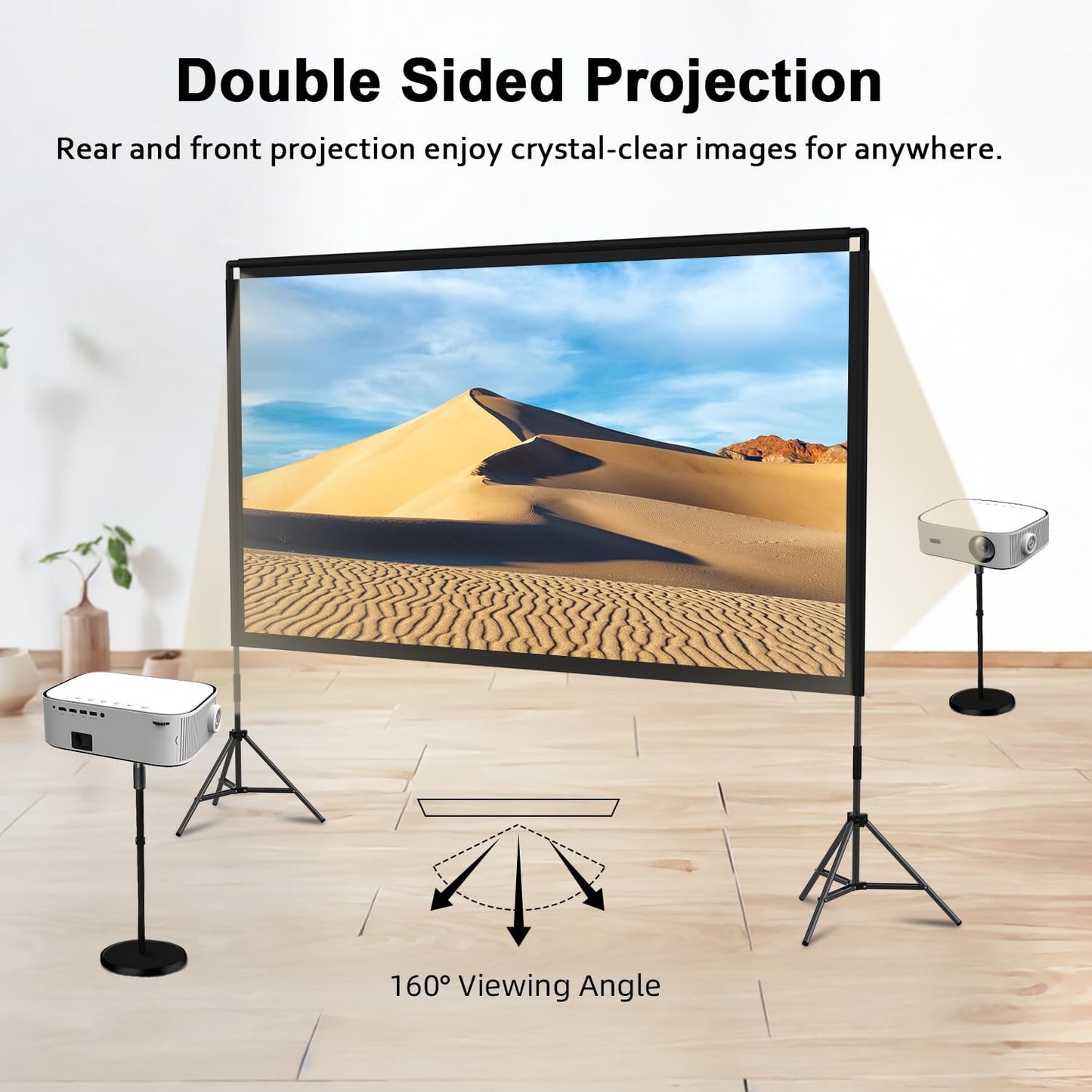 Projector Screen with Stand, Wootfairy 120 inch Portable and Foldable Indoor Outdoor Projection Screen 16:9 4K HD Rear Front Wrinkle-Free Movie Screen with Carry Bag for Home Theater Backyard Cinema