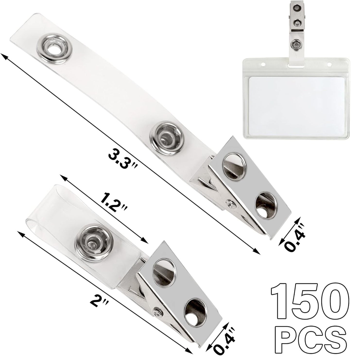 Happy Trees 150pc Metal Badge Clips with Strap Clear ID Strap Clip Adapter