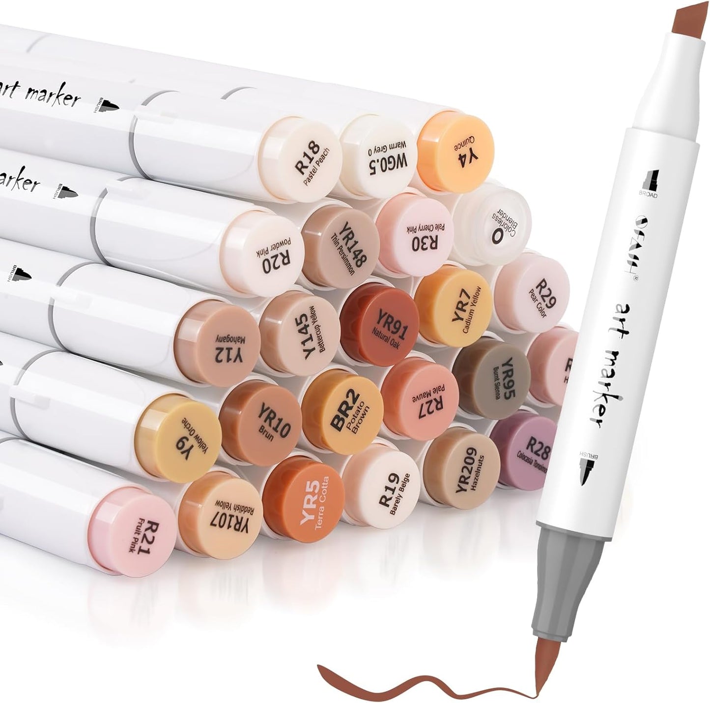 SFAIH Skin Tone Alcohol Markers Brush Tip - 25 Portrait Color Markers for Drawing, Coloring - Fast-Drying, Blendable Ink Marks for Artist Adults - Refillable Ink