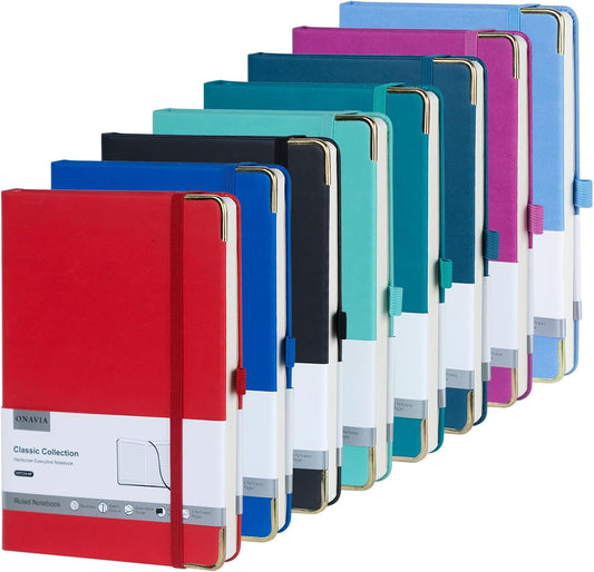 A5 Lined Journal Notebook - 100 GSM Thick Paper, 8 Pack Hardcover Journaling Notebooks for Writing, Work, Travel, School, College Ruled Journals for Women Men, PU Leather Note Books, 5.5”x8.3”