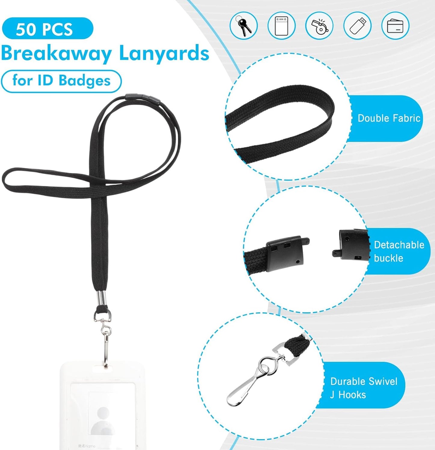 Windyun Breakaway Lanyards for ID Badges Bulk Lanyards Strap with J Hook Flat Lanyards School and Office Supplies