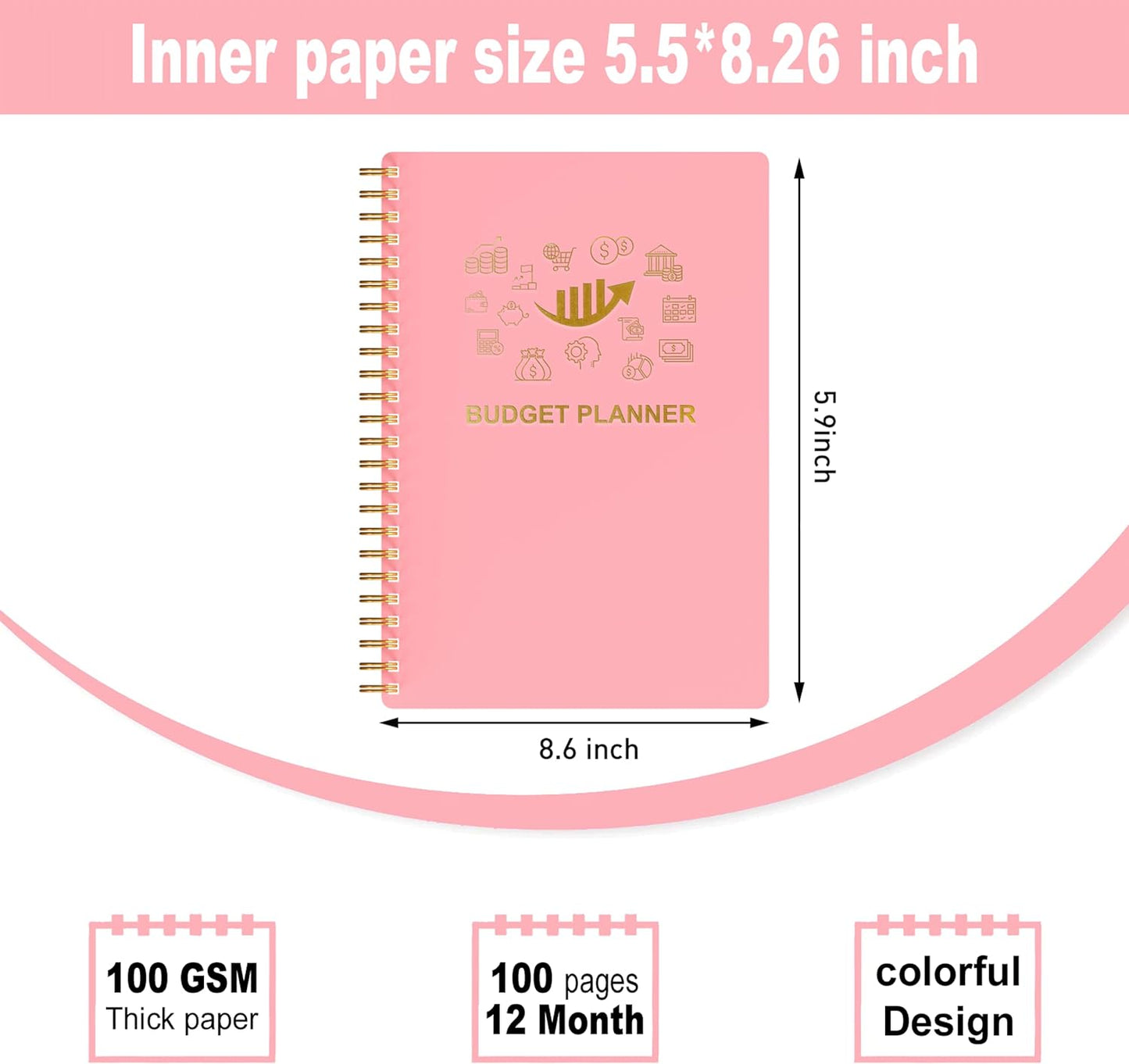 Budget Planner - Monthly Finance Organizer with Expense Tracker Notebook to Manage Your Money Effectively, Undated Finance Planner/Account Book, Start Anytimem,A5(8.6x5.9 inchs),100gsm Paper - Pink