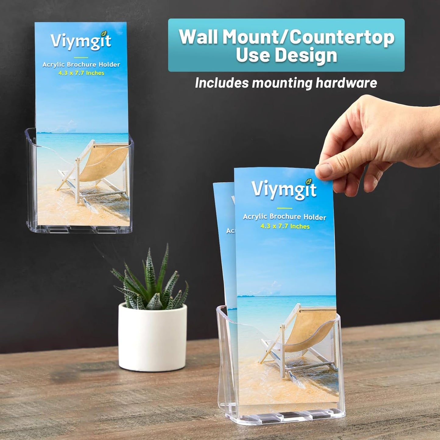 Brochure Holder Stand, 12 Pack 4 inches Acrylic Pamphlet Display Stand Wall Mount/Countertop, Clear Plastic Trifold Rack Card Holder for Organizer Flyer, Leaflets, Document, Literature