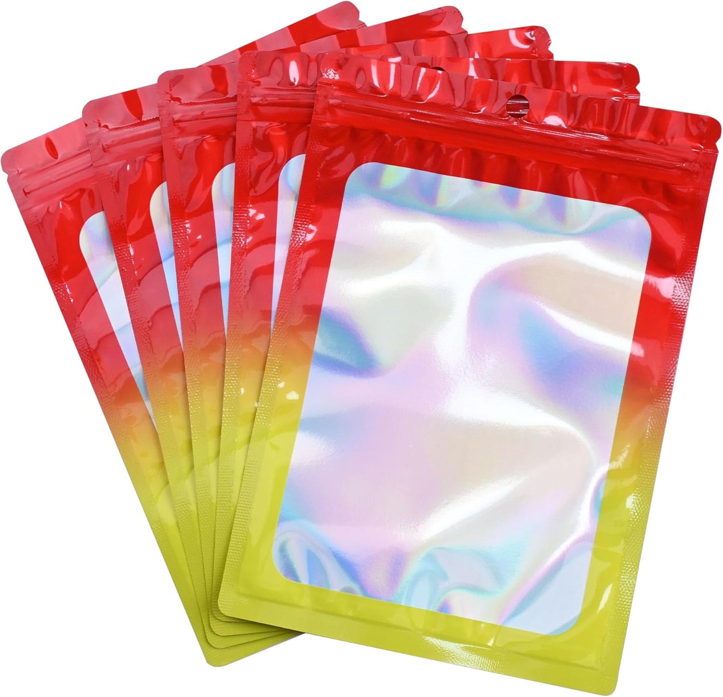 Resealable Mylar Pouch Bag Great for Office Home Party Favor Food Storage (100PCS, Red and Yellow Color, 4.7 x 8 inch)