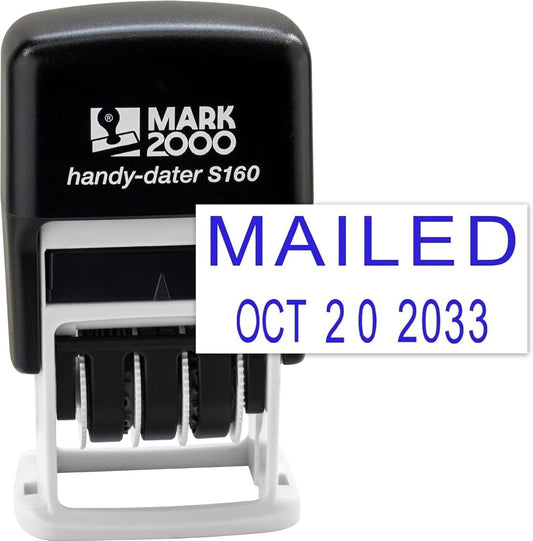 Mark 2000 Self-Inking Rubber Date Office Stamp with Mailed Phrase & Date - Blue Ink (Handy-Dater S160), 12-Year Band