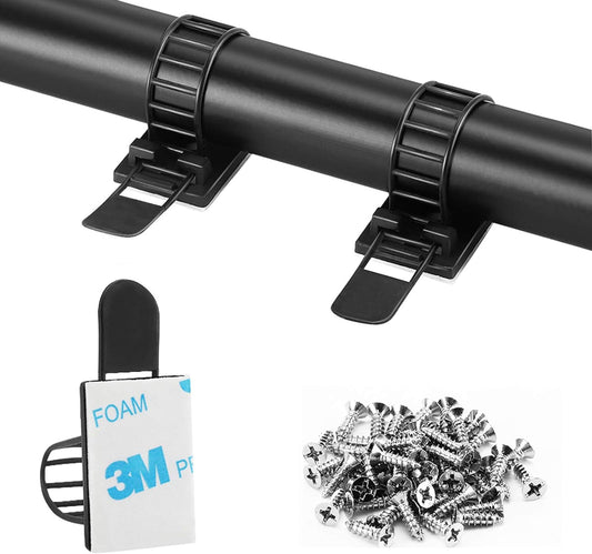 Adhesive Cable Management Clips, 100Pcs Adjustable Nylon Cable Strap Ties Wire Clips Clamps Organizer with Strong Adhesive Tape, Extra Screw & Hole for Strong Fixation Home Office - 3.55 Inch Black