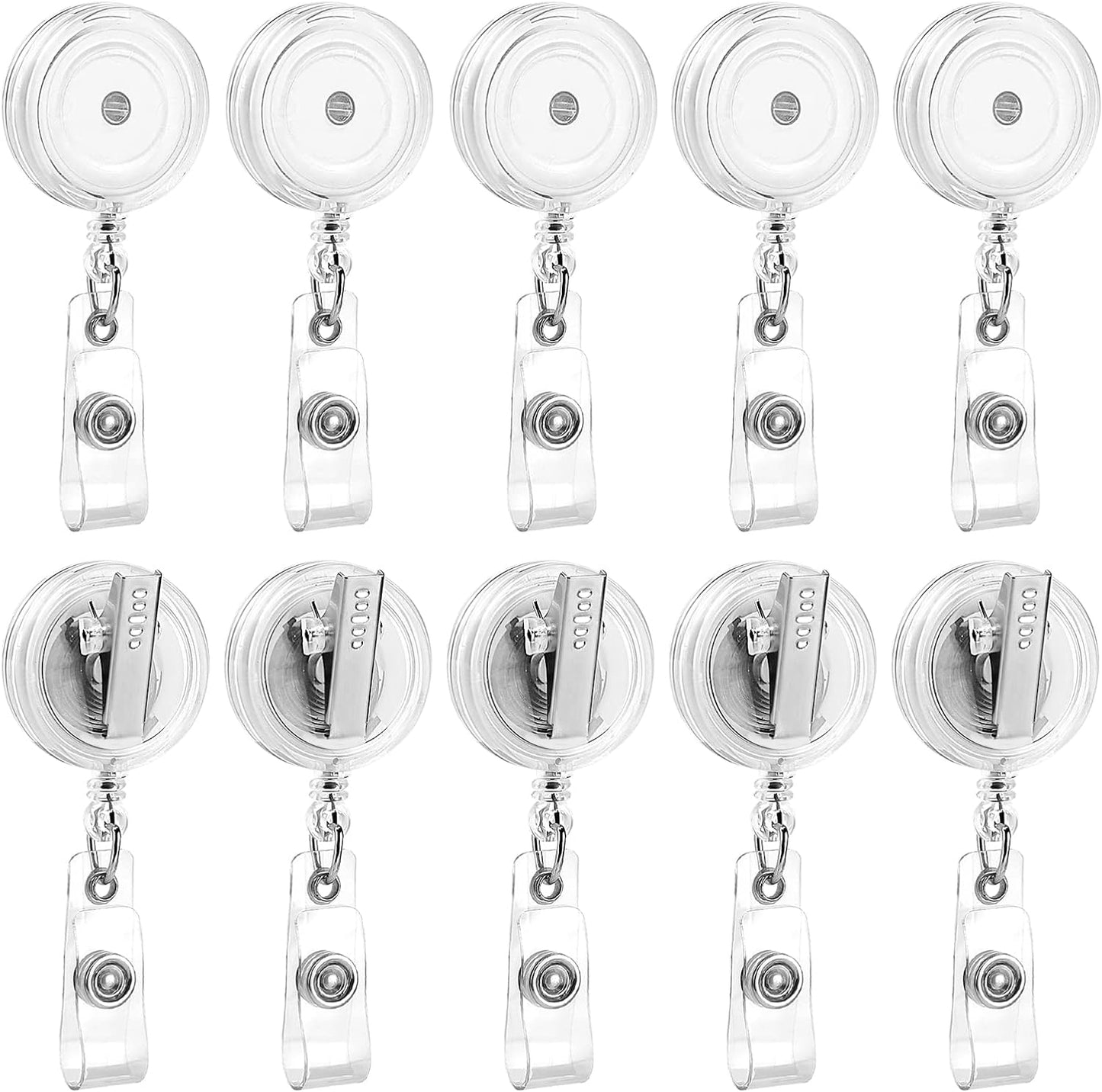 50 Pack Badge Reels Retractable with Swivel Alligator Clip Retractable Badge Holder Reels for Students, Teachers, Office Workers (Translucent Clear)