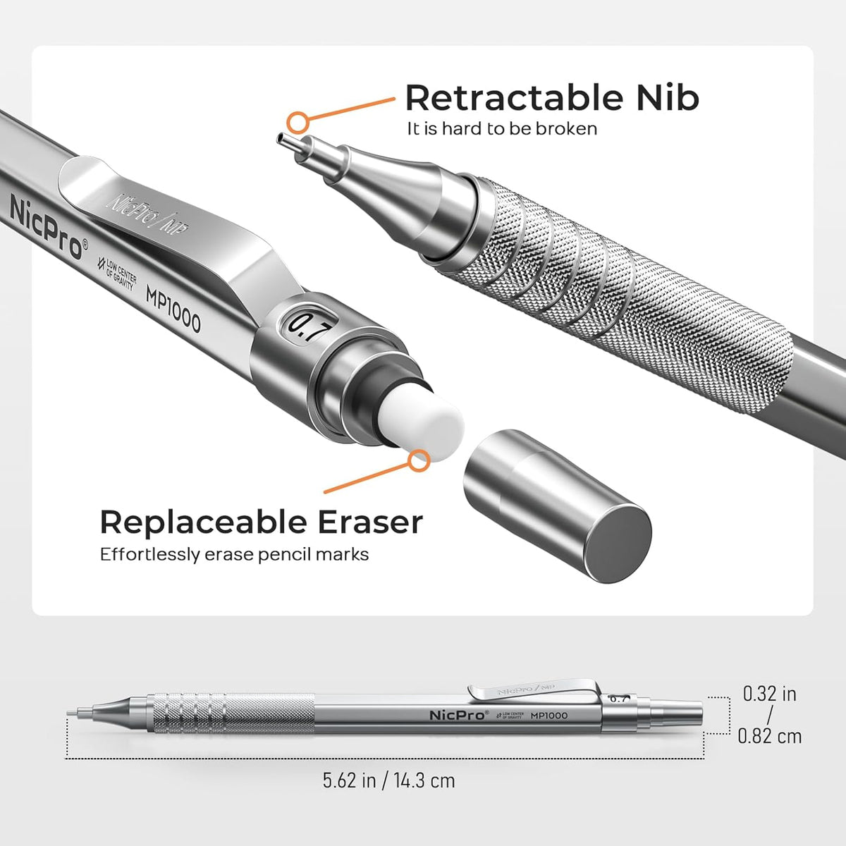 Nicpro 30PCS Silver Metal Mechanical Pencils Set in Leather Case, Art Drafting Pencil 0.5, 0.7, 0.9 mm, 2mm Lead Pencil Holder for Sketching Drawing With 16 Tube (6B 4B 2B HB 2H 4H Colors)Lead Refill