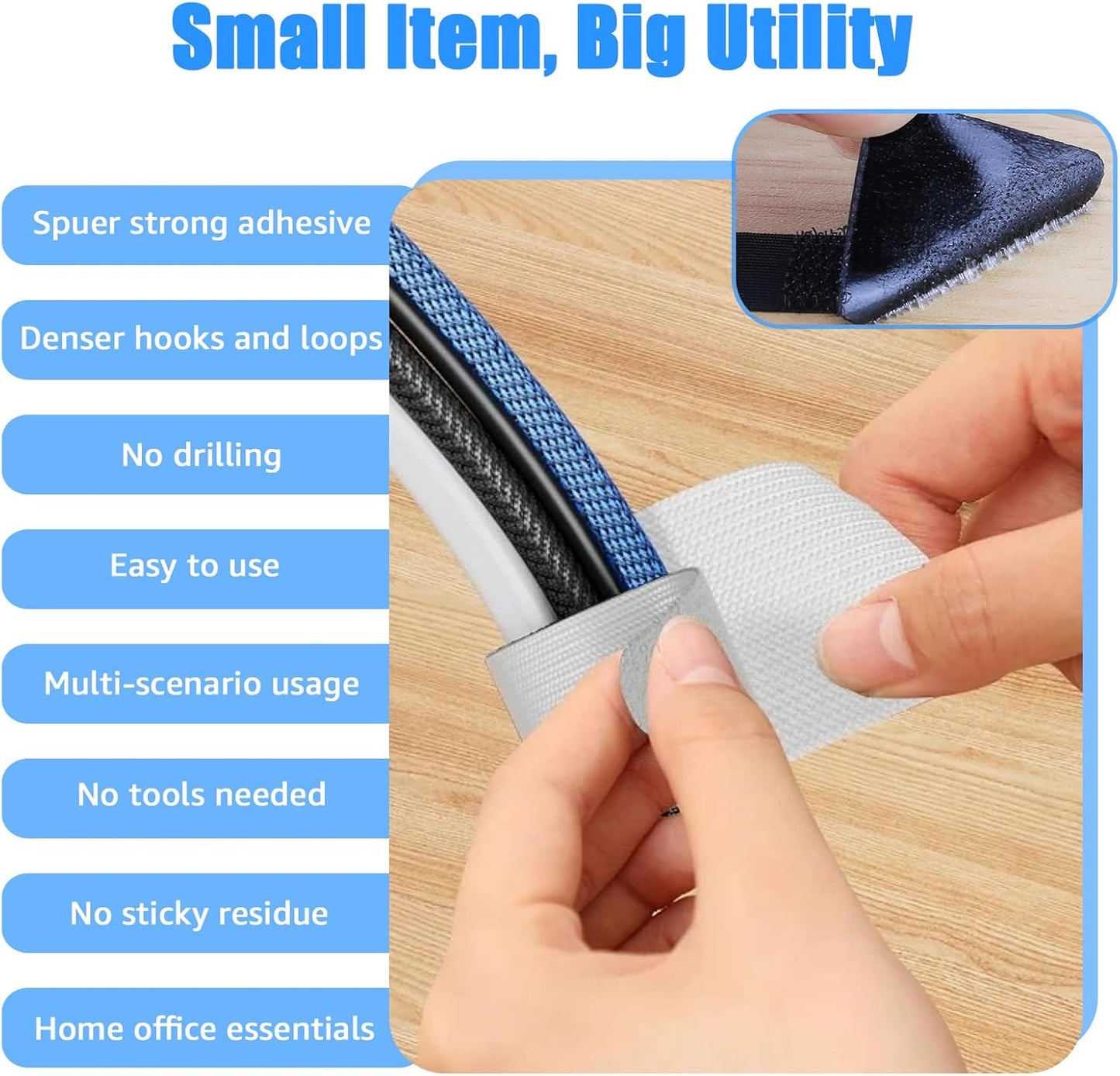 80PCS Hook and Loop Cable Ties, Hook and Loop Cable Straps, Under Desk Cable Management, Adhesive Cable Clips, Sticky-Back Cord Organizer for Desk, Household & Office Organization (Black)