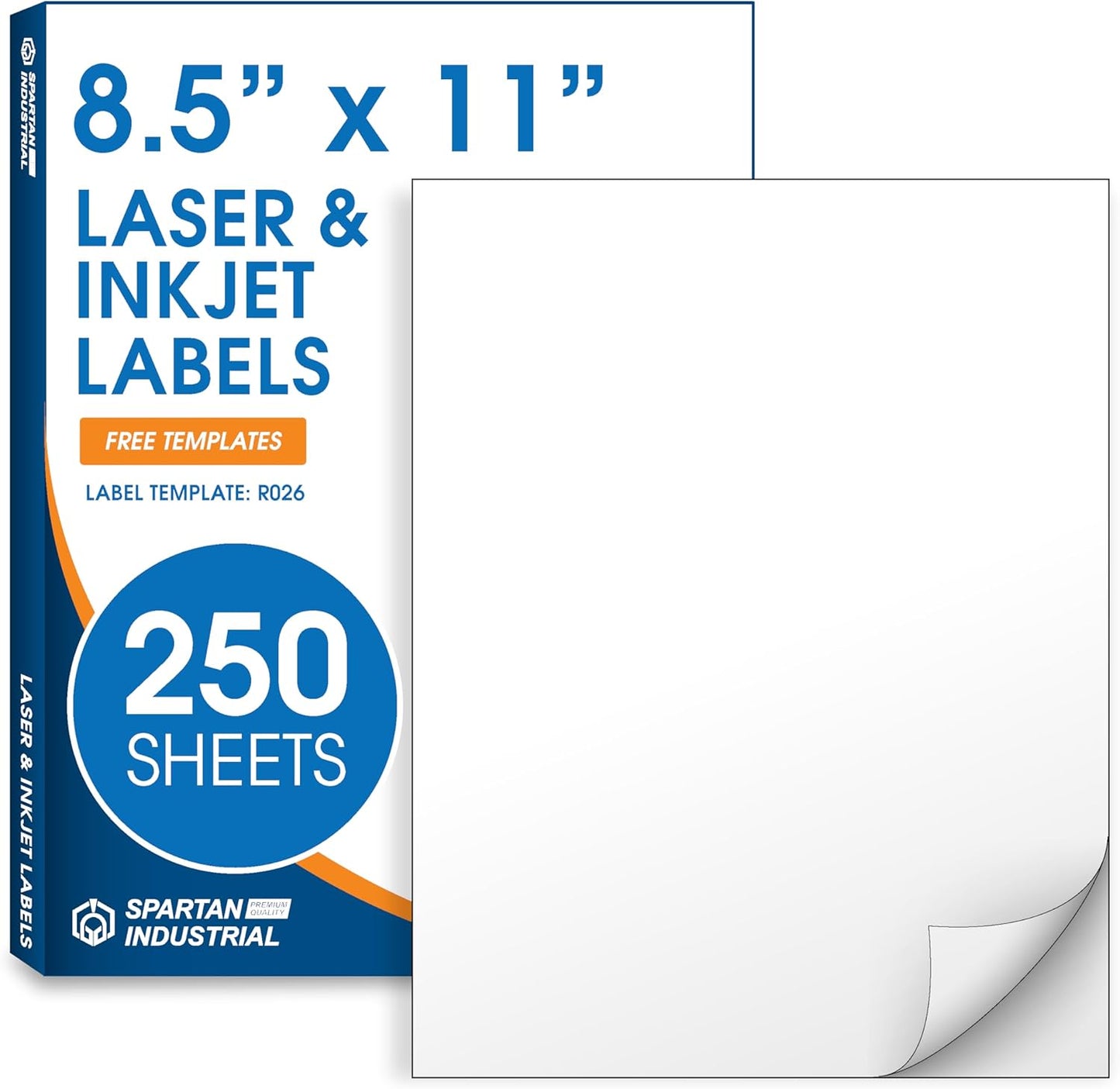 8.5" X 11" Full-Sheet Printable Labels Compatible with Inkjet and Laser Printers - 250 Sheets, 250 Matte White Paper Stickers for Shipping, Mailing, and DIY Projects - Spartan Industrial