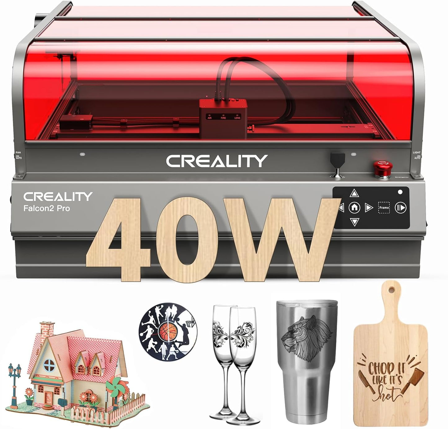 Creality Laser Engraver Falcon2 Pro 40W, Desktop Diode Laser Cutter and Engraver Machine with Enclosure,Smart Camera,Air Assist,Engraving Machine for Wood Acrylic Leather Stone(Laser 40W)