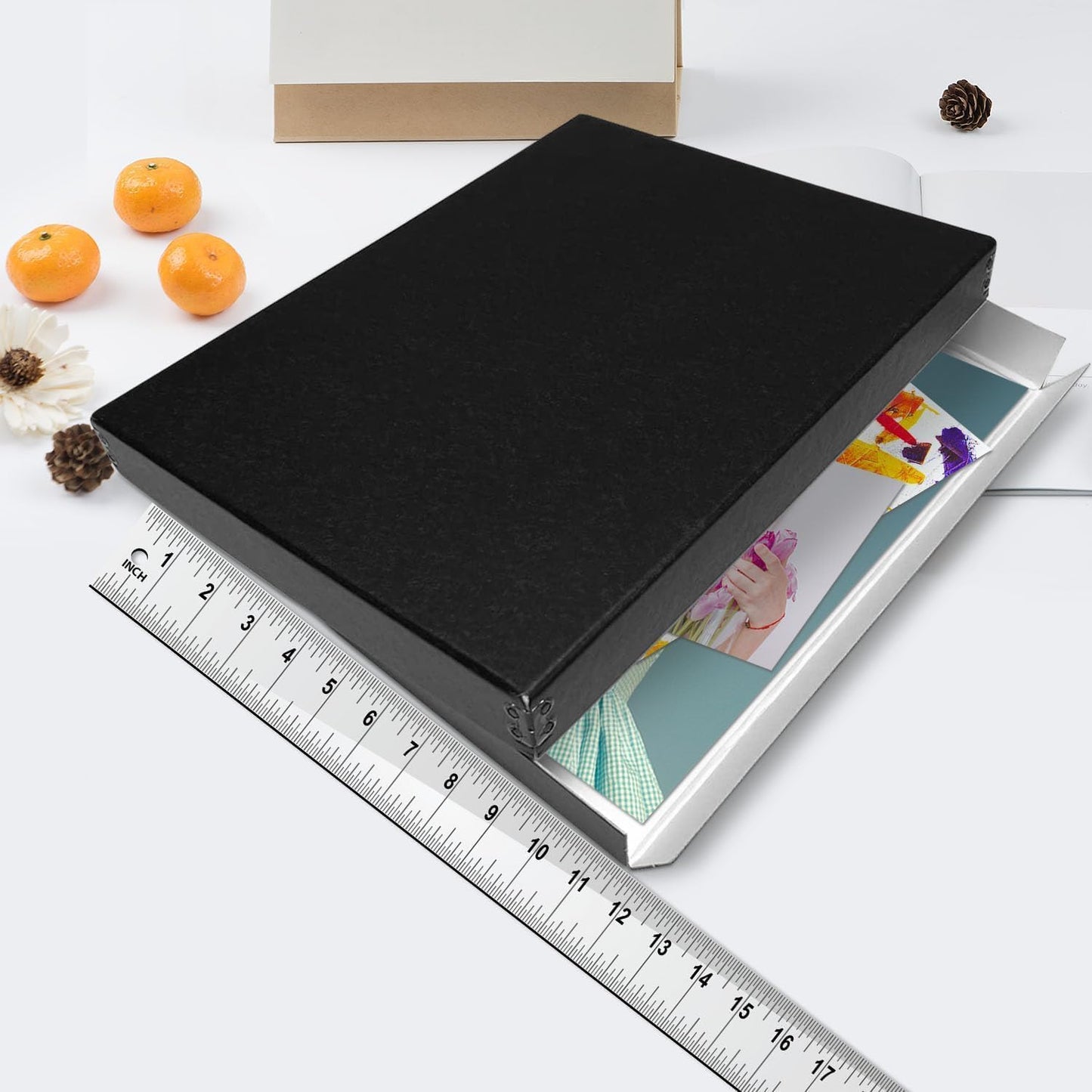Lineco Museum Archival Storage Box, 11.75x15.25x1.5 in. Drop Front Design. Acid-Free with Metal Edge. Organize Photos, Pictures, Prints, Documents, Crafts, DIY. Black, 1 Pack