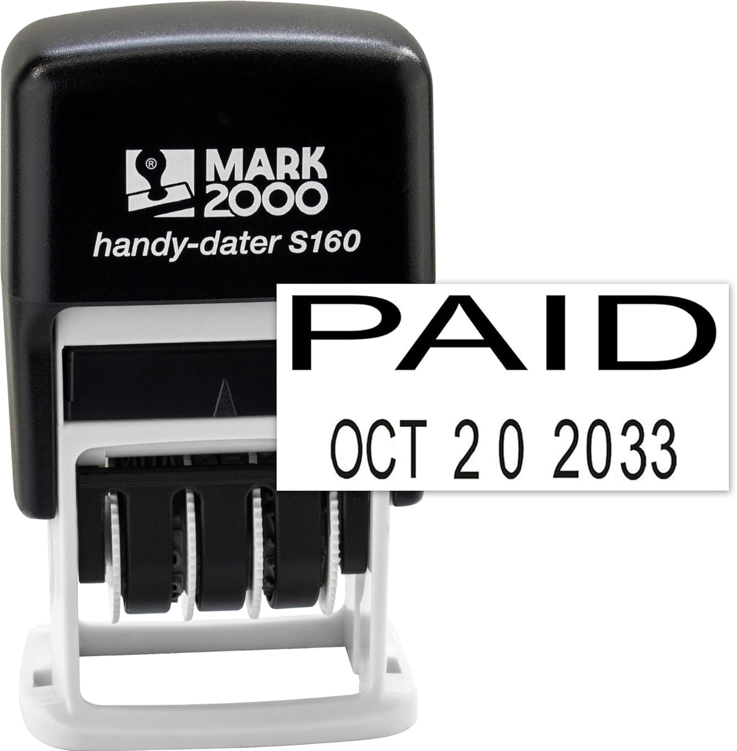 Mark 2000 Self-Inking Rubber Date Office Stamp with Paid Phrase & Date - Black Ink (Handy-Dater S160), 12-Year Band