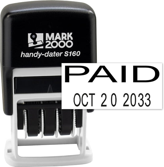 Mark 2000 Self-Inking Rubber Date Office Stamp with Paid Phrase & Date - Black Ink (Handy-Dater S160), 12-Year Band