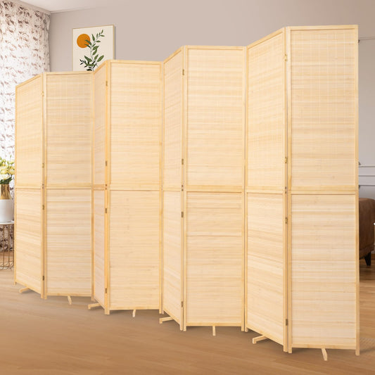 Bamboo Room Divider 8 Panel Wall Divider, 142'' W x 67'' H Folding Design with Extra Stable Base, 100% Bamboo Room Divider Screen for Room Separation, Chinese Room Partitions and Dividers Freestanding