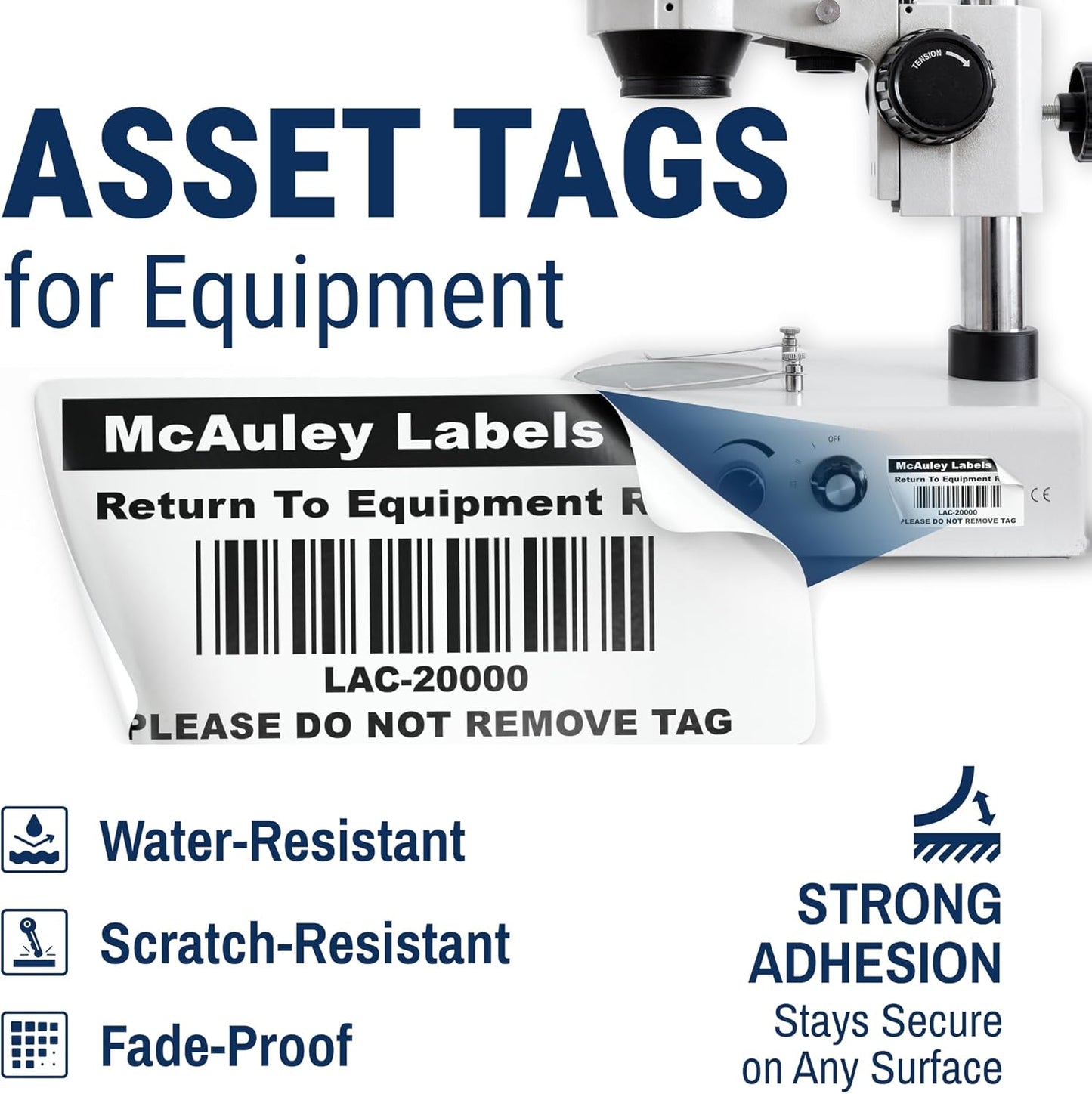 McAuley Labels Custom Asset Tags for Equipment - Numbered, Permanent Acrylic Adhesive, Semi-Gloss White Polyester - Barcode Label - 1.5x0.75 Inches