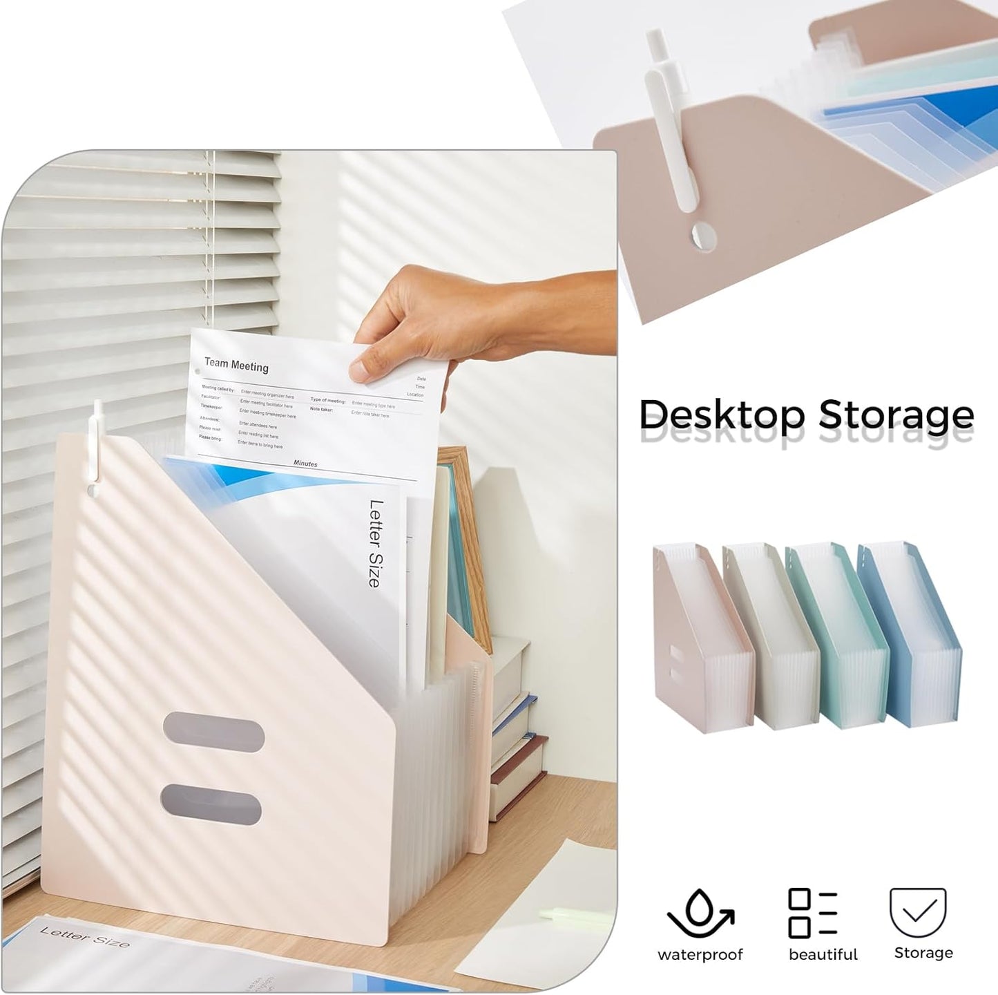 2-Piece Vertical Accordion Folder Manager, 13 Grid Expansion Pages, Vertically Opened Storage Bag for organizing Materials, School, Home, and Office letterhead, Gray