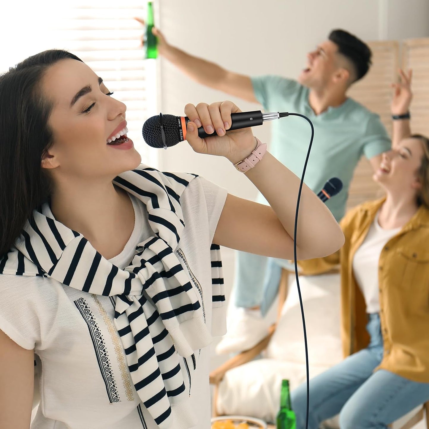 HOTEC Premium Wired Vocal Dynamic Handheld Microphones - Includes 19ft Detachable XLR Cable and ON/Off Switch - 2 Pack, Metal Black