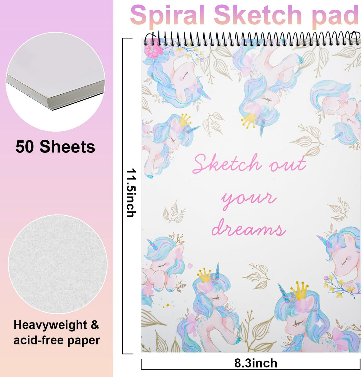 MEMX Sketch Book for Kids, 8”X11.5” 100 Pages(110gsm), Spiral Bound Artist Sketch Pad, Durable Acid Free Sketchbook for Painting, Sketching or Doodling, Best Gifts for Drawing Boys and Girls, White
