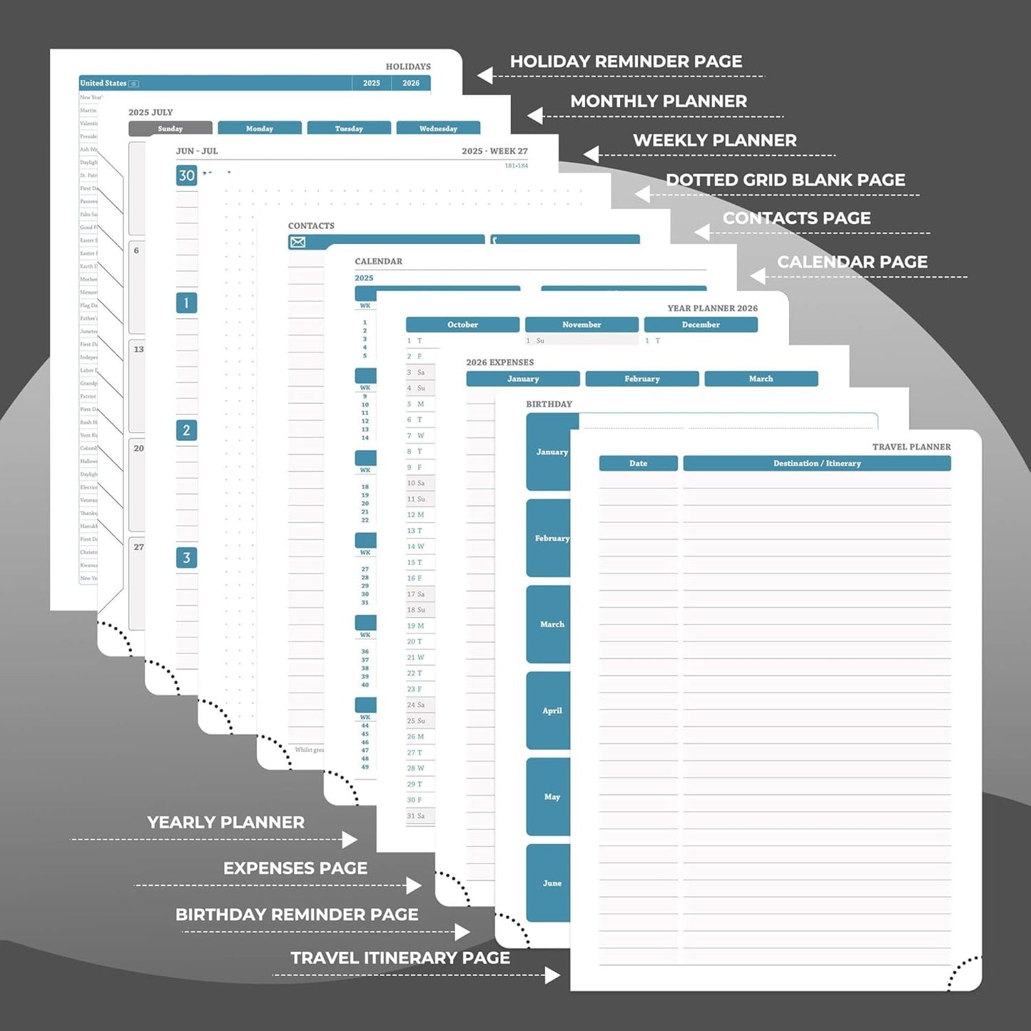 Planner 2025-2026 Daily Weekly and Monthly,11.5"x8.5",18 Months Spiral Bound Calendar Agenda with Self-adhesive Pen Holder,2026 Academic Plan with Vegan Leather Soft Cover,Black