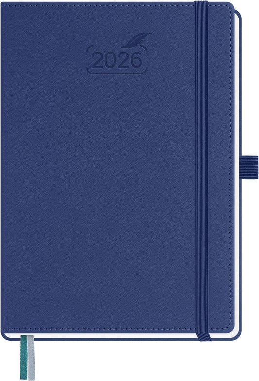 BEZEND 2026 Planner Weekly and Monthly (6" x 8.5") Daily Calendar with Half-Hourly Timeslots & Tabs (Jan-Dec) Note & Expenses, Pen Holder, Inner Pocket, Vegan Leather Hardcover - Blueberry