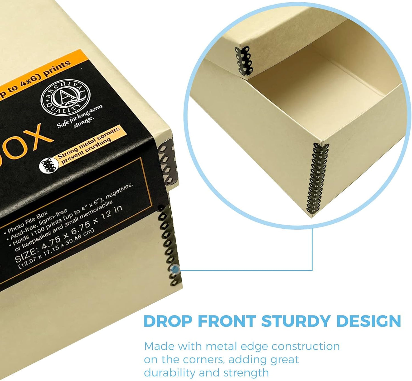 Lineco Photo Card Box, Museum-Quality Archival Storage, Acid-Free with Removable Lid, Bulk Storage for Negatives, Prints, Films, Photos, 4x6x12 Inches, Tan, 2 Pack