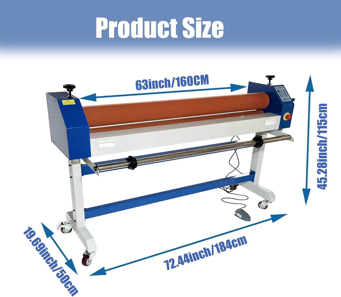 Electric Manual Cold Laminator, Movable 63IN/1600MM Wide Format Large Roll Laminating Machine Rubber Roller with Frame for Office Film Photo Vinyl Poster Laminating