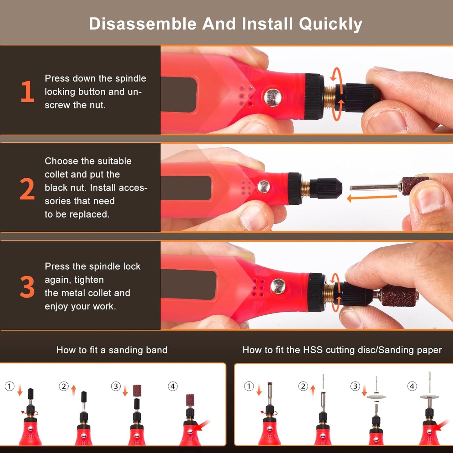 Mini Cordless Rotary Tool with Work Screen, 3-Speed Grinder Kit with 72 Accessories, Type-C Charging Art Craft Tool for Sanding, Polishing, Grinding and Small DIY Craft Job Red