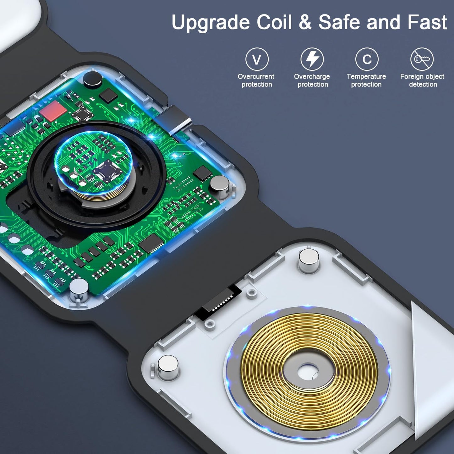 Wireless Charger 3 in 1,RTOPS Magnetic Travel Wireless Charging Station Multiple Devices,GaN 3 in 1 Charging Station,Compatible for iPhone16/15/14/13/Pro/Max,iWatch,AirPods4/3/2/Pro(Adapter Includes)