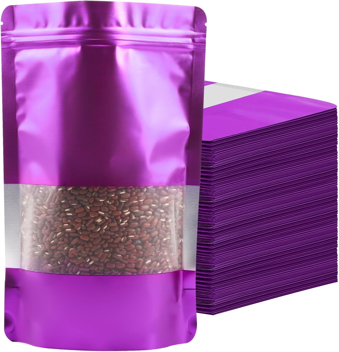 100 Pack Smell Proof Bags, Resealable Purple Mylar Bags with Matte Window, Foil Pouch Stand Up Sealable Bags for Packaging, 6.29 × 9.44 Inch