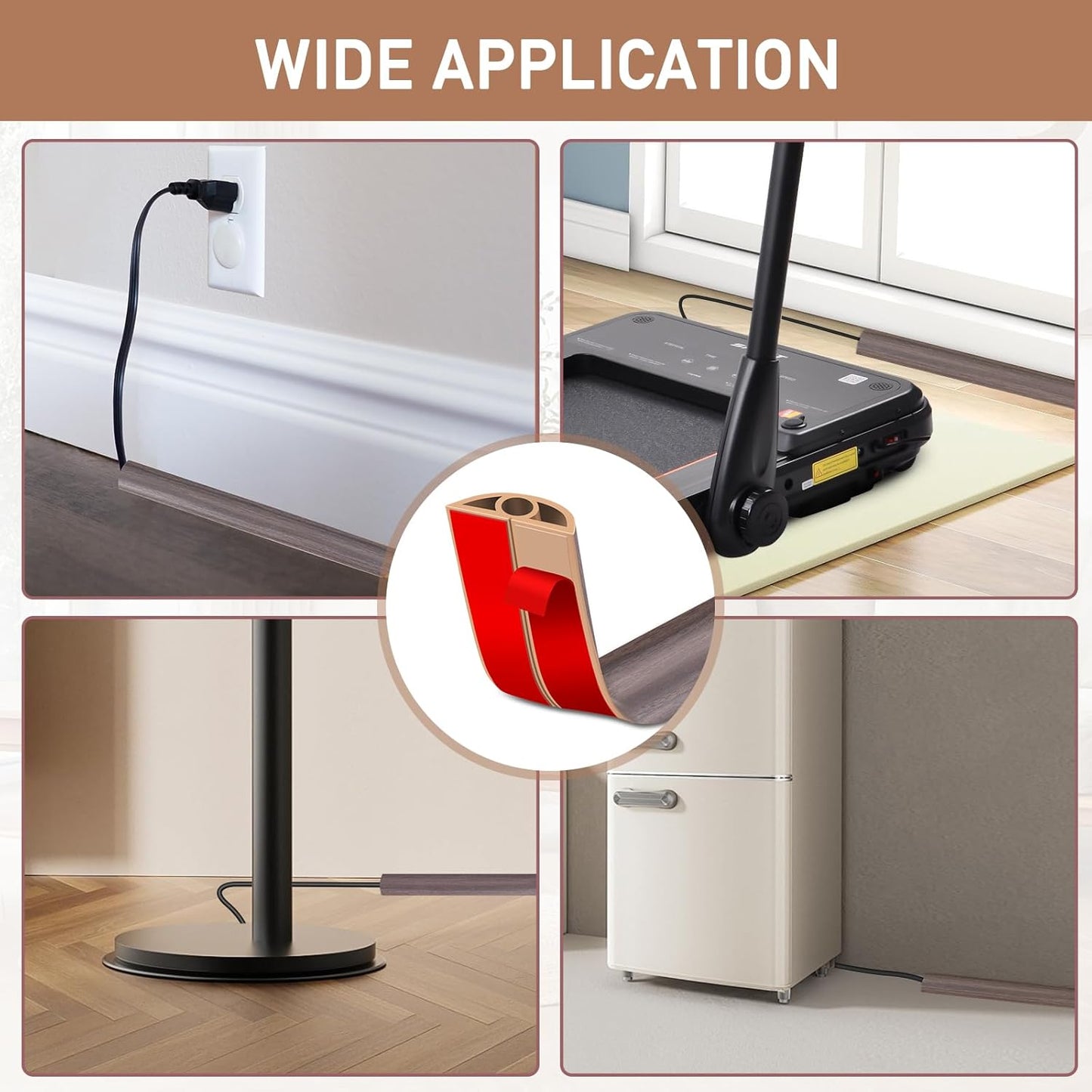 Floor Cord Cover Self Adhesive Cord Hider Floor Extension Cord Covers for Floor Power Cord Protector Cable Management Prevent Cable Trips Cable Cavity 0.32" W x 0.32" H (Brown Walnut Wood, 20Ft)