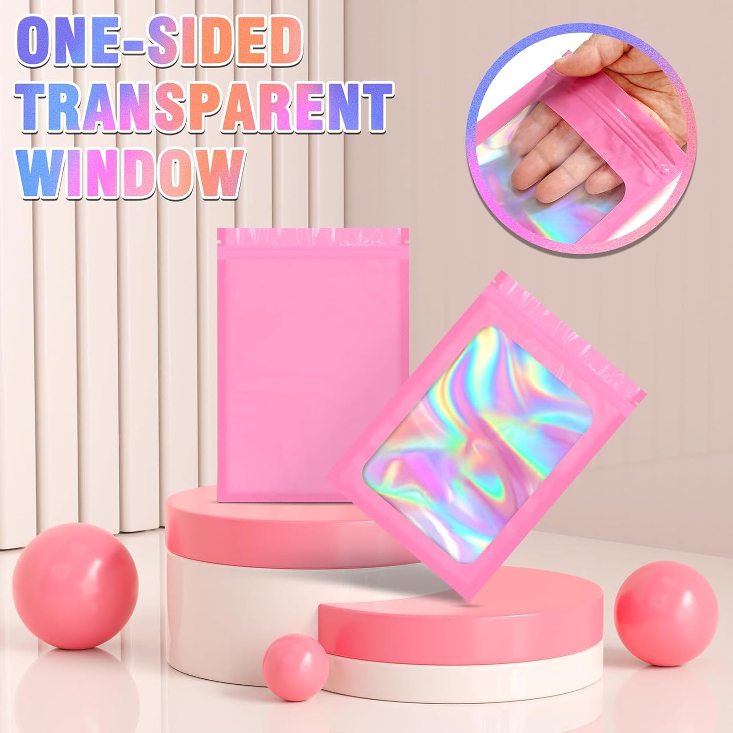 Mylar Bags, 100 PCS Packaging, Small Smell Proof With Clear Window, Resealable for Small Business, Sample Candy Sealable, Freshie, Black (4x6 Inch)