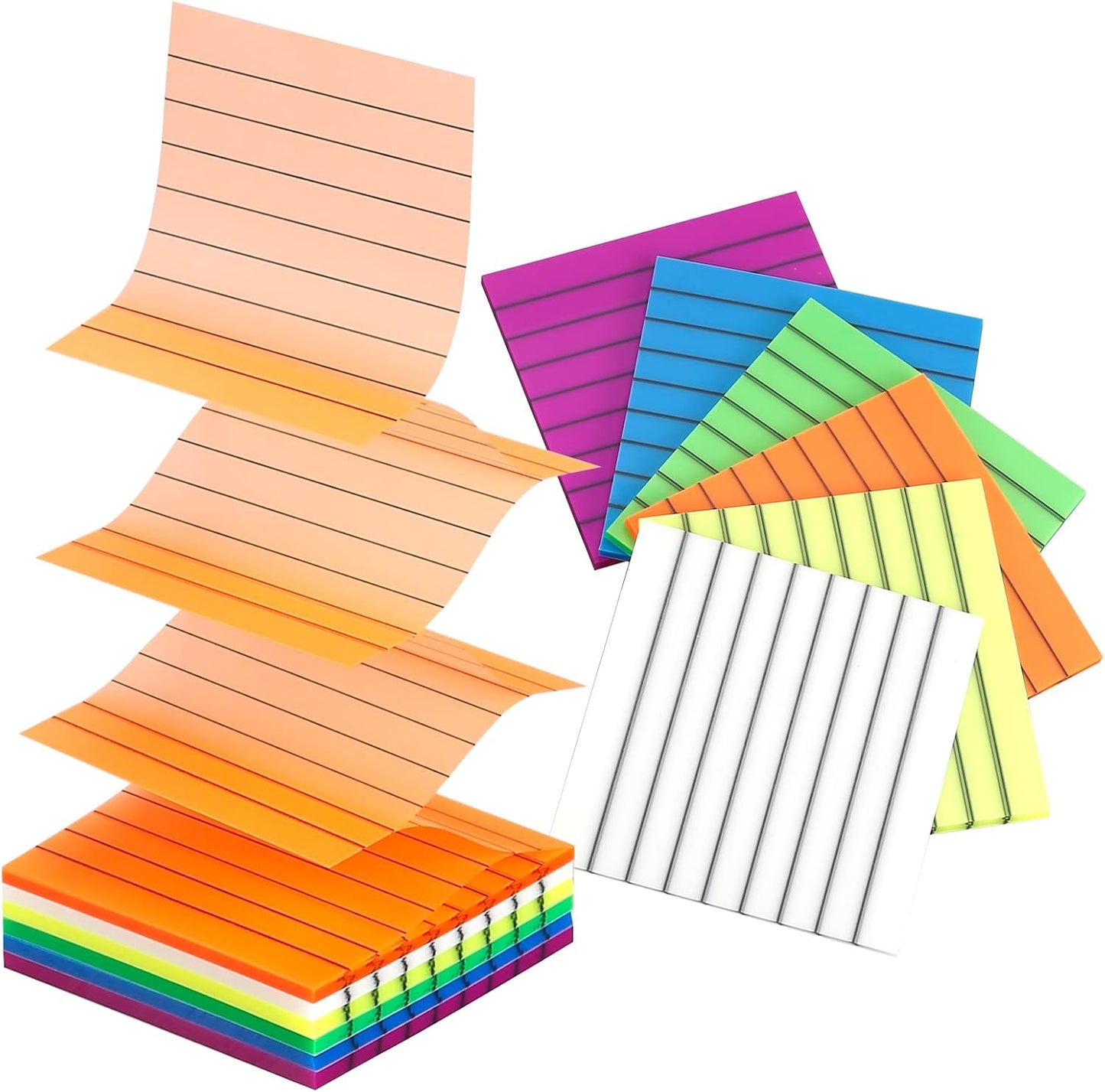 6 Pads Pop Up Transparent Sticky Notes Lined, 300 Sheets 3x3 inch Clear See Through Translucent Sticky Notes with Lines 6 Bright Color Pop-Up Pads Match Post Dispenser Office School Home Supplies
