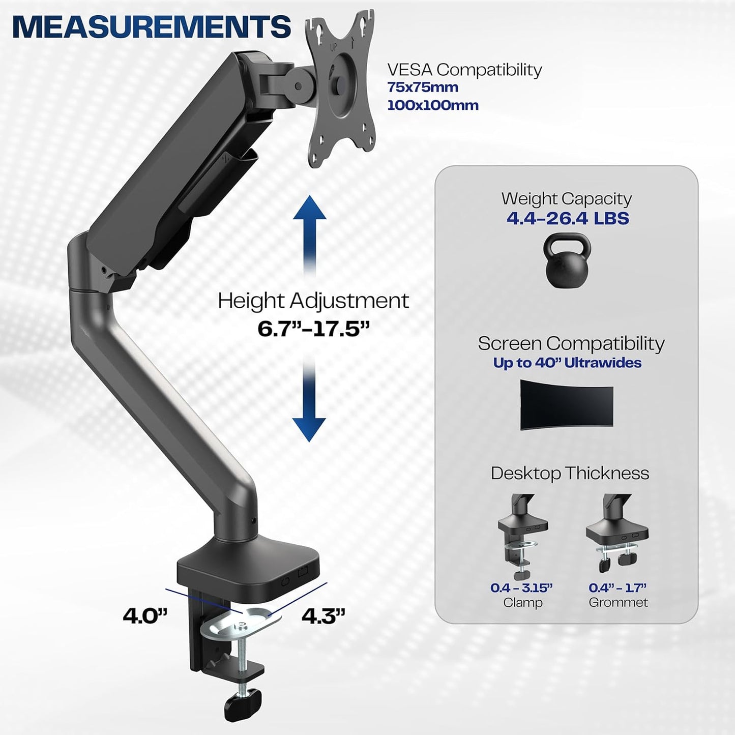 VIVO Heavy Duty Ultrawide Monitor Tension Arm for up to 40 inch Screens, Holds 26.4 lbs, Premium Desk Mount Stand, Black, STAND-V100O