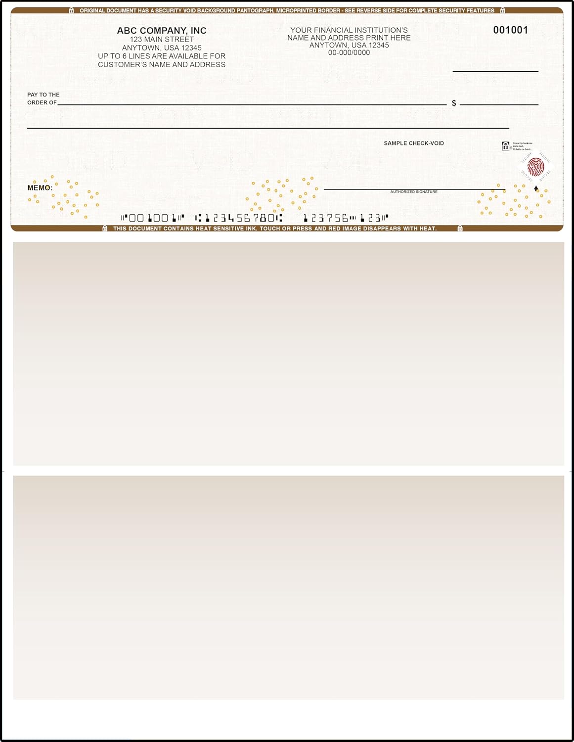 Tan High Security Checks on Top Compatible w/QB accounting software - Custom Computer Checks on Top (250)