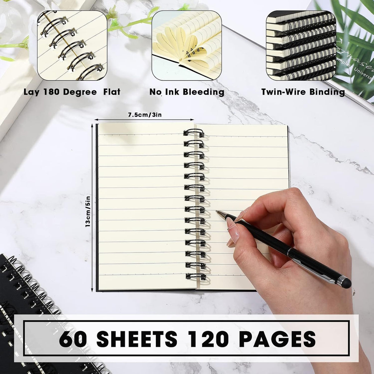Jutom 4 Pcs Small Spiral Notebooks Memo Pads 3x5 Bulk Small Pocket Notebooks Mini Notepads with Lined Pages Mini Journals for Office Back to School Work Writing Supplies, 120 Pages (Black)